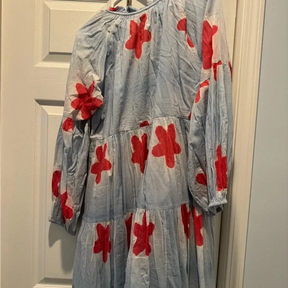 Oliphant Blue and Red Pleated Tiered Sundress - Picture 5 of 5